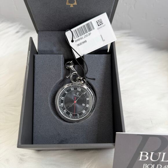 New Men’s Bulova Classic Pocket Watch 3-Hand Date Quartz Stainless Steel - Picture 2 of 6